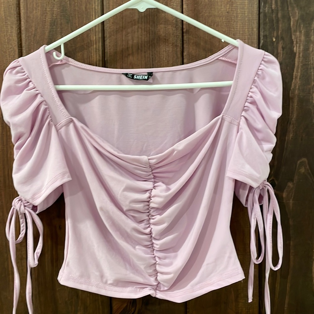 Women's lavendar tie ruched short sleeve top